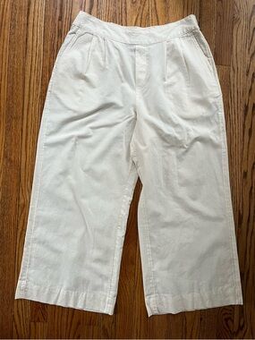 Pact Cream Wide-Leg Pull-On Pants Women SZ. L Organic Cotton Linen Blend Earthy